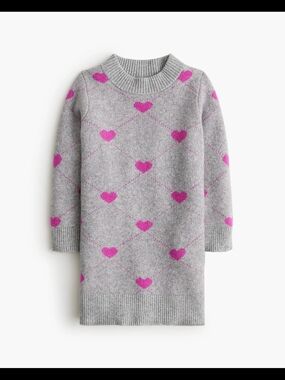 Crewcuts Girls Printed Long Sleeves Sweater Dress, 2, Gray/ Pink